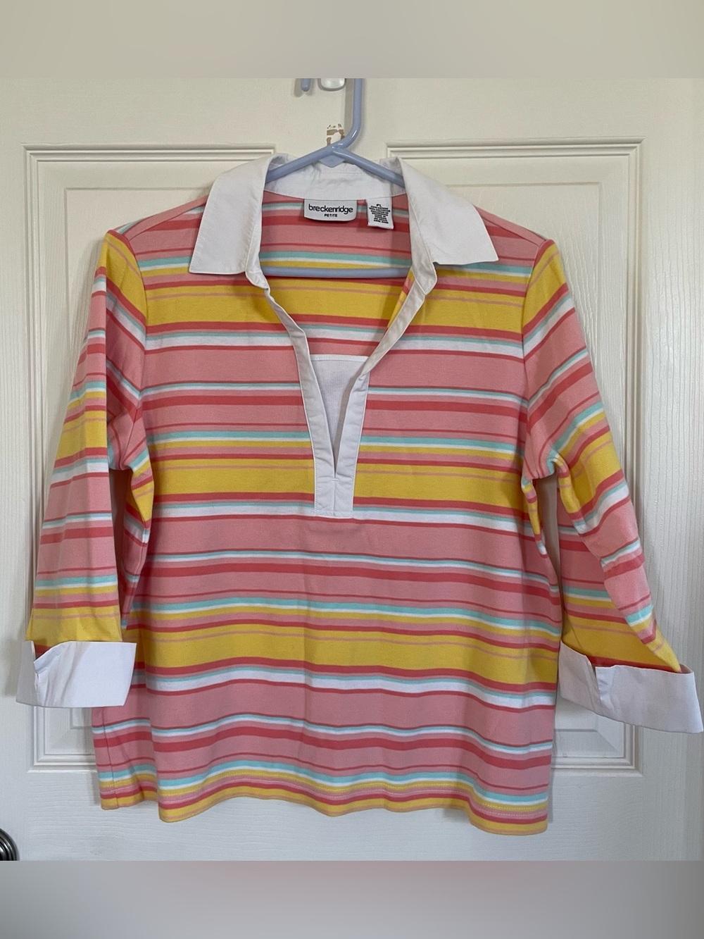 Breckenridge Spring Themed Striped Collar Shirt size LP